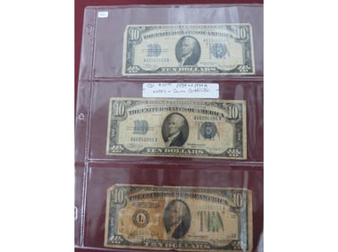 (3) $10.00 1934 and 1934A Notes & Silver Certifica