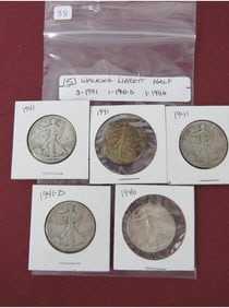 (5) Walking Liberty Half