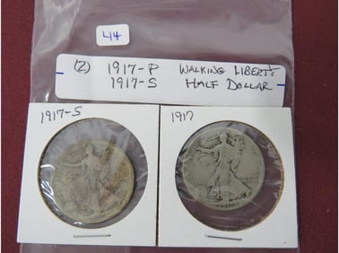 (2) 1917-P & 1917-S Walking Liberty Halves