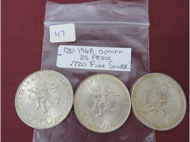 (3) 1968 Olympic 25 Pesos .720 Fine Silver