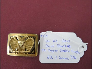 14Kt Gold Belt Buckle 32 Degree Double Eagle