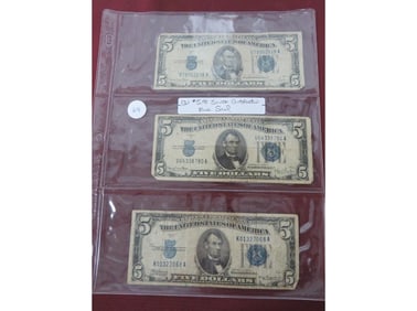 (3) $5.00 Blue Seal Silver Cert.