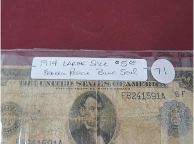 1914 Large Size $5.00 Federal Reserve Blue Seal