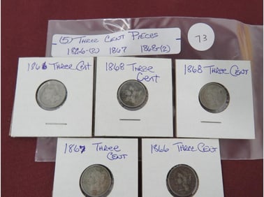 (5) Three Cent Pieces