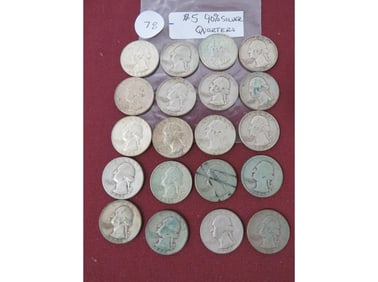 $5.00 90% Silver Quarters