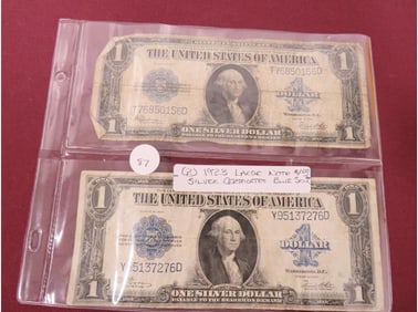 (2) 1923 Large Note $1.00 Blue Seal Silver Cert.