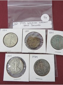 (5) 1934 Walking Liberty Half