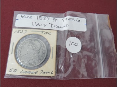 Rare 1827 Sq 7 over 6 Half Dollar
