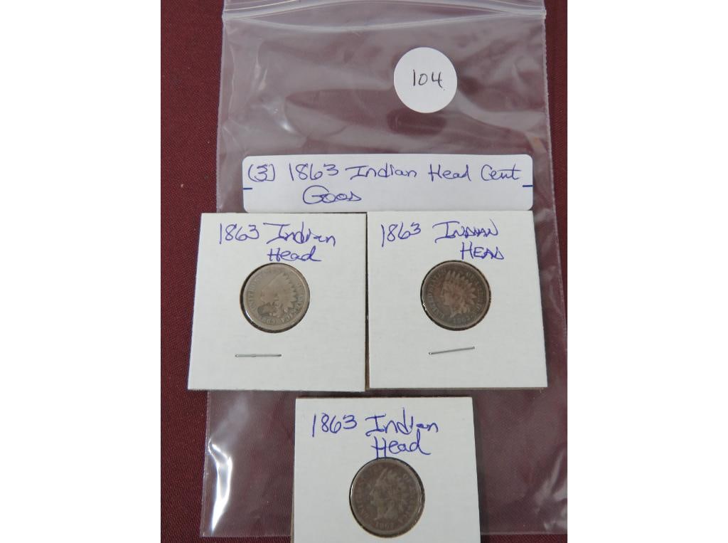 (3) 1863 Indian Head Cent: Good