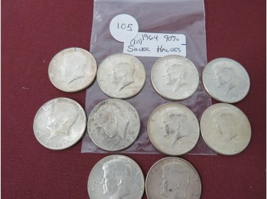 (10) 1964 90% Silver Halfs