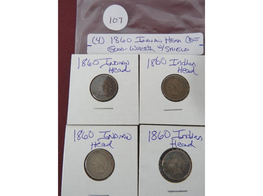 (4) 1866 Indian Head Cent: Good Wreath, Good w/ Shield