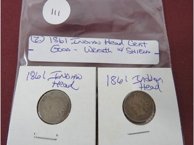 (2) 1861 Indian Head Cent Wreath