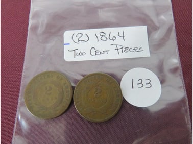 (2) 1864 Two Cent Pcs.