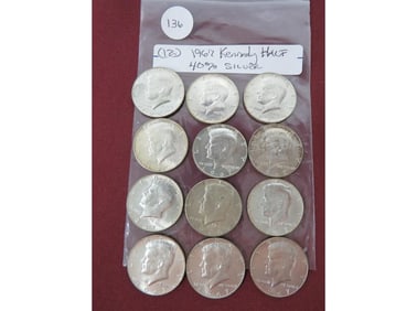 (12) 1967 Kennedy Half 40% Silver