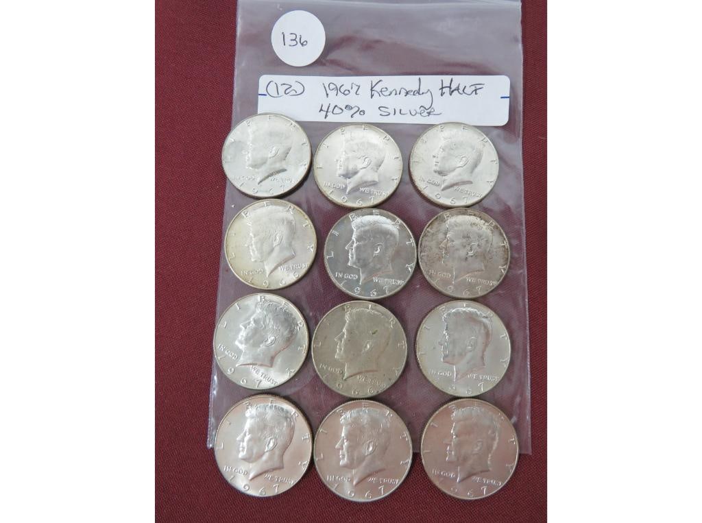 (12) 1967 Kennedy Half 40% Silver: A great addition to anyone's collection!