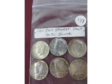 (6) 1964 Kennedy Half 90% Silver