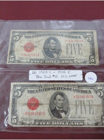 (2) 1928 C & 1928 E Red Seal $5 US Note