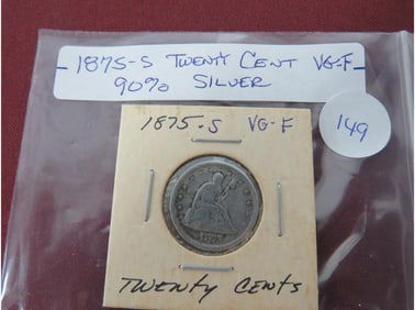 1875-S Twenty Cent VGF 90% Silver