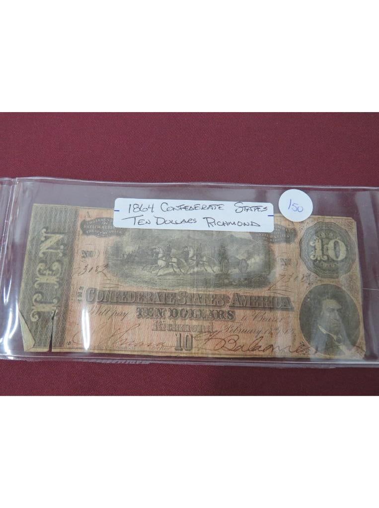 1864 Confederate States Ten Dollars ? Richmond: A great addition to anyone's collection!