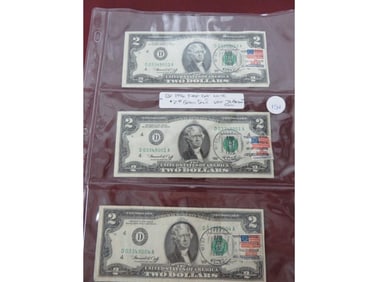 (3) 1976 First Day Note $2 Green Seal