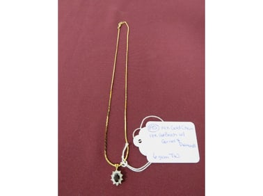 14K Gold Chain / 18K Brooch - Garnet & Diamonds