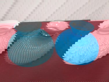 Blue Ribbed Hand Blown & Embossed Blue Satin Shade