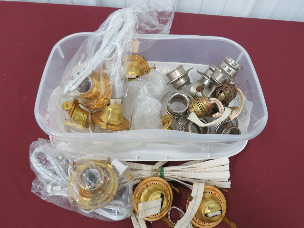 NOS Oil Lamp Burners And Wicks: 17 Piece