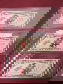 (3) $5.00 Federal Reserve Note 1928 Red Seal