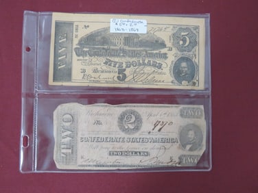 (2) Confederate $5.00 Notes 1863-1864