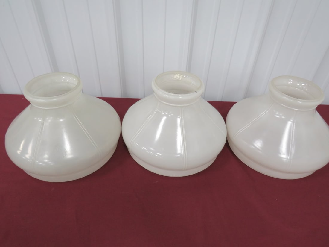 (3) Milk Glass Oil Lamp Shades: Some Roughness On Rims XL-524