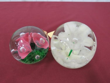 (2) Hand Blown Glass Paperweights