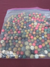 Bag Of Clay Marbles And Bennington W/Shooters