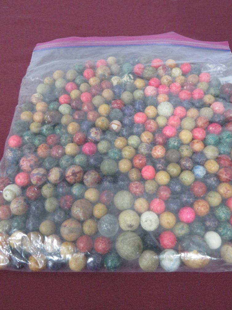 Bag Of Clay Marbles And Bennington W/Shooters: Over 200+
