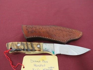 Distinct Bone Handled Knife W/Leather Sheath