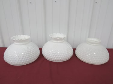 (3) Milk Glass Hobnail Shades 10"