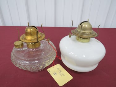 (2) Oil Lamp Bases White + Clear