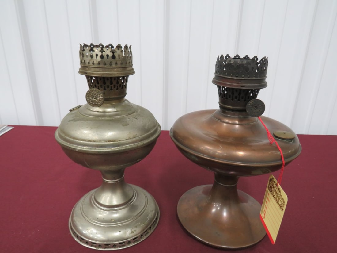 (2) Aladdin Oil Lamp Bases 1-Nickel 1-Copper (1 of 8)