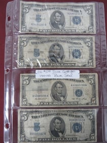 (4) $5.00 Silver Certificates 1933-1953 Blue Seal