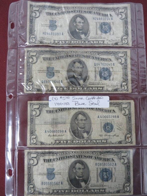 (4) $5.00 Silver Certificates 1933-1953 Blue Seal (1 of 4)