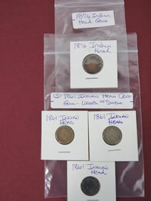 3-1861 Indian Head Cent + 1-1876 Indian Head