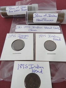Roll Of Indian Head Pennies 3-1875 Indian Head Cent