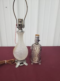 Smokey Purple Boudoir Lamp and Aladdin Barber Bottle lamp