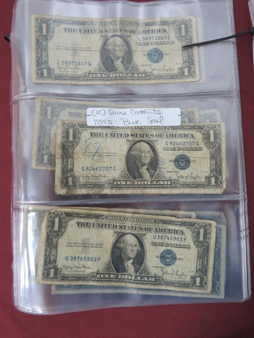 (24) Silver Certificates: (12) 1935 Silver Certificates (12) 1935D Blue Seal Silver Certificates