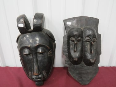 (2) Carved Wooden Masks