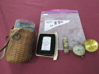 (4) Piece Antique Wicker Covered Glass Flask