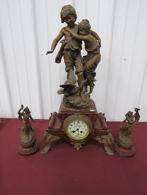French Figural Clock Set Aug Moreau