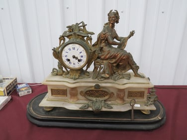 French Victorian Alabaster Figural Mantle Clock