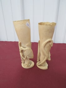 Pair of Antique Scrimshaw Vases