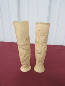 Pair of Antique Scrimshaw Vases