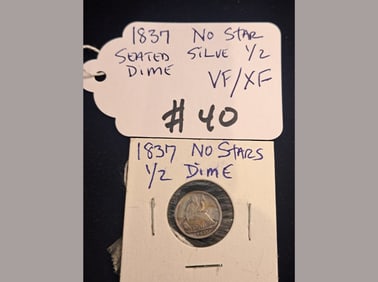 1837 No Stars Half Dime VF/XF
